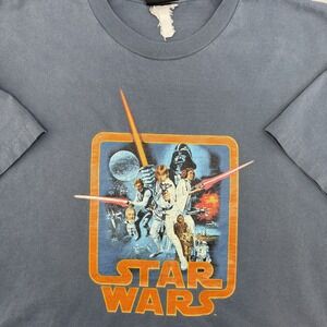 Vintage Star Wars "Style A" Poster T-Shirt - Blue Fade Woven Logo Tag L/XL 90s
